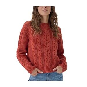 Pact Cable Knit Fisherman Crew Sweater Chunky Organic Cotton Women L Preppy Luxe